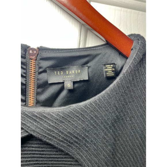 Ted Baker Tarala Black Ribbed Bodycon Sheath Midi Dress Rose Gold Zip Size 10/12 - Picture 8 of 11